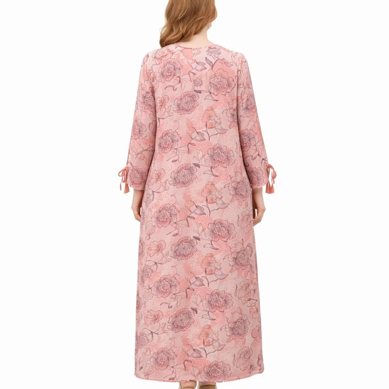 Artemea  Women’s Floral Print Jalabiya | Premium Rayon | Pleated-Front Design | Full-Length Modest Wear for Women | Best Price UAE